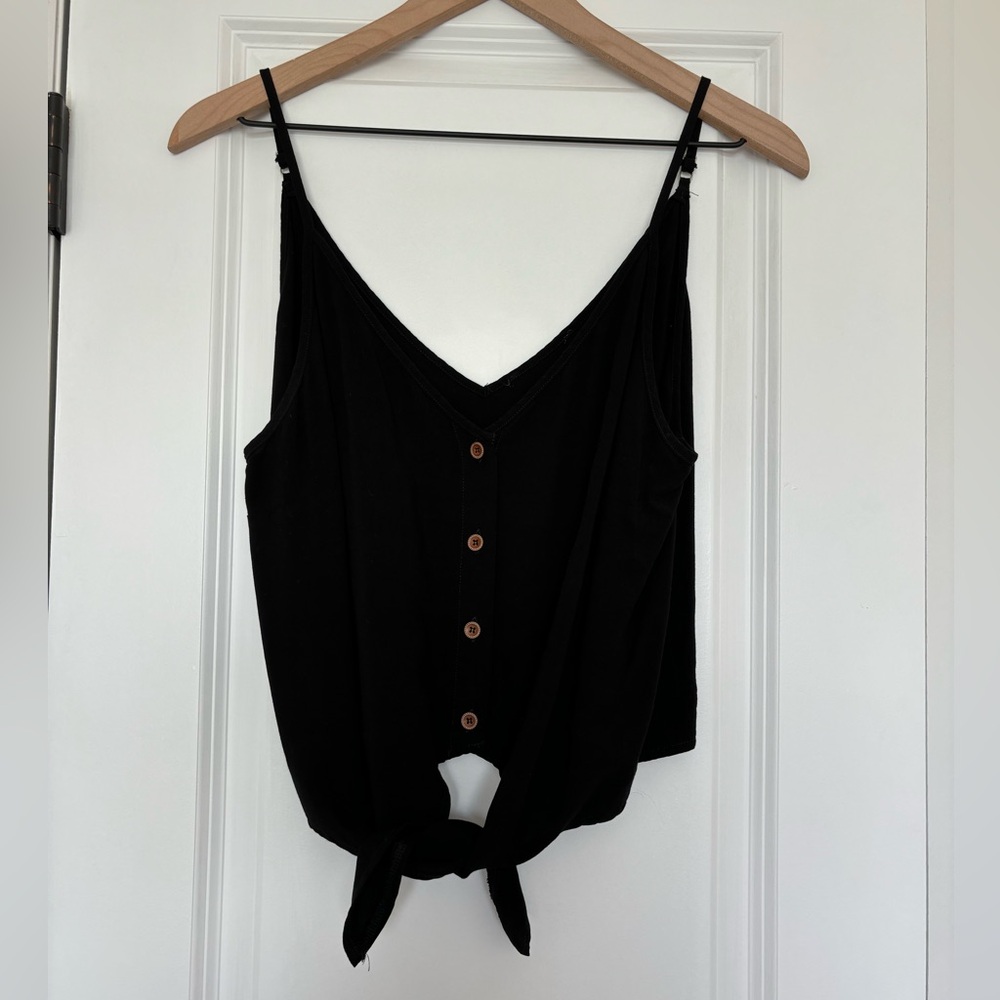 Amazon Black Tie Tank Top with Buttons Size Medium